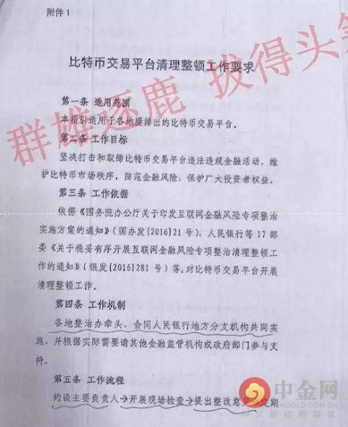 《比特币交易平台清理整顿工作要求》曝光 