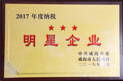 安然公司蝉联威海市“纳税明星企业”荣誉称号
