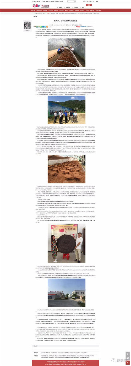 中国网刊发康美来精准扶贫采访报道：“康美来，让小灵芝做大扶贫文章”